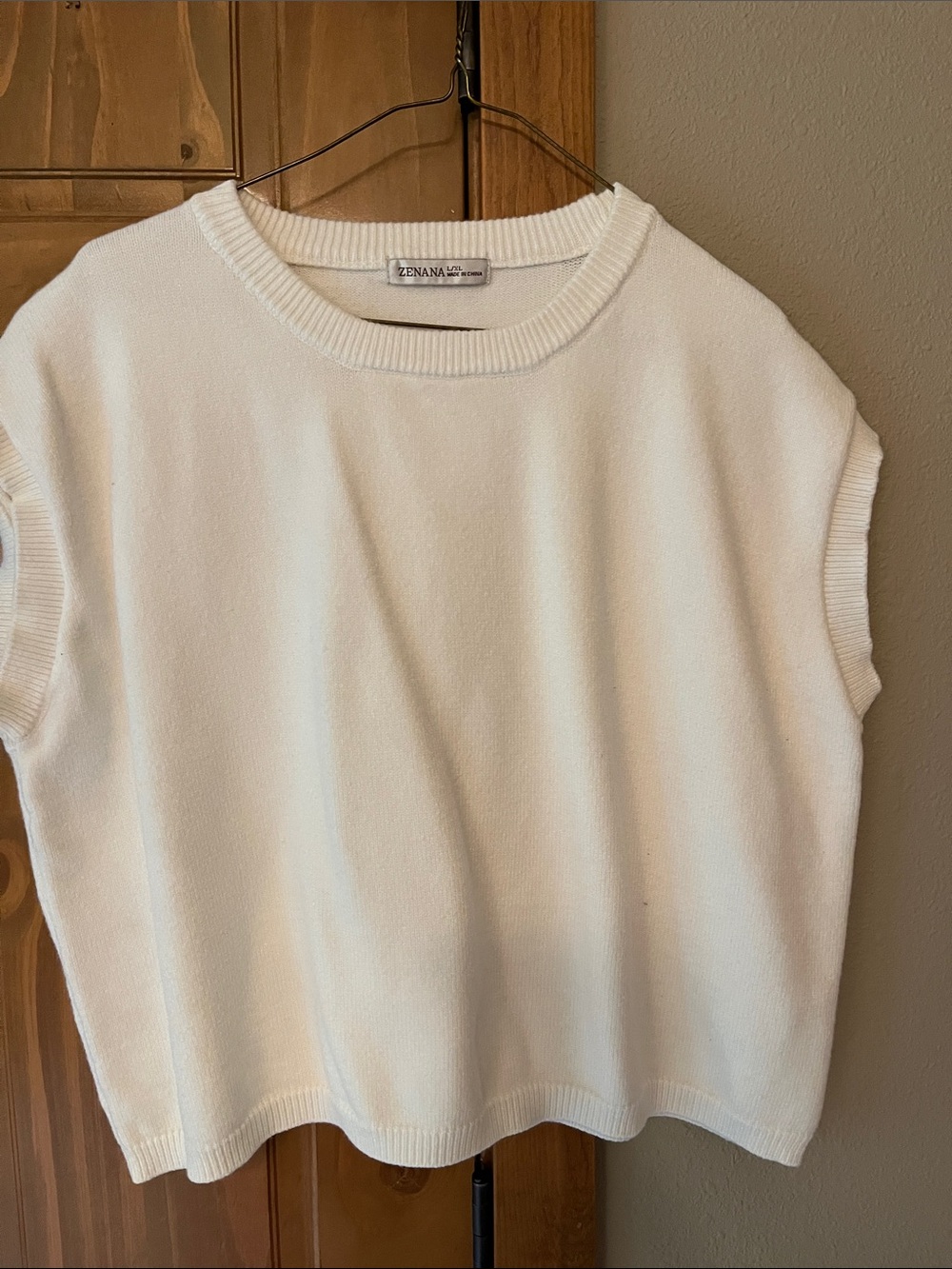 Zenana Outfitters Ivory Ribbed Crewneck Sweater